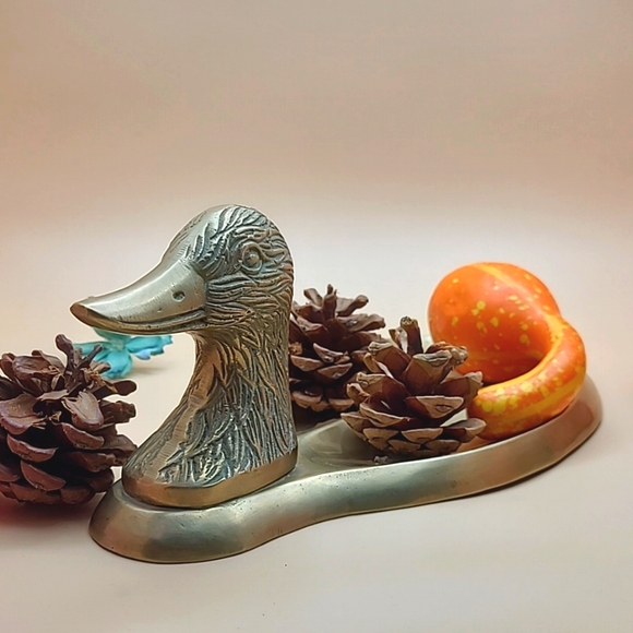 VTG 60s All Brass Duck Head Men's Dresser Caddy Catch All Valet Trinket Tray - Picture 6 of 7